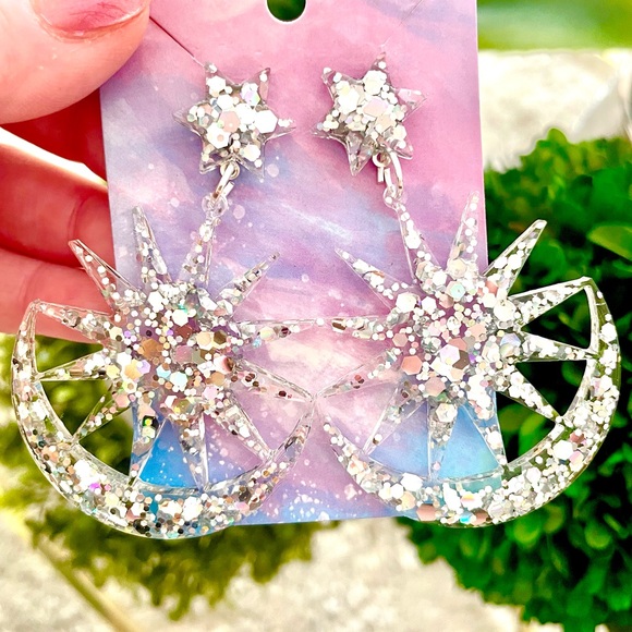 Starburst Sparkle Dangle Earrings - Picture 9 of 13